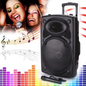 Караоке тонколона MBA F-12, 12 инча, Вграден акумулатор, Bluetooth, Mp3, Радио, Дистанционно, 2 безжични микрофона