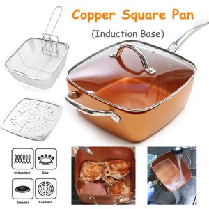 Copper Chef Pan - дълбок тиган с незалепващо покритие 24см, кошница за пържене, стойка за пара, стъклен капак