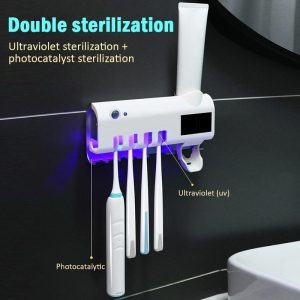 UV стерилизатор за четки за зъби с поставка за паста